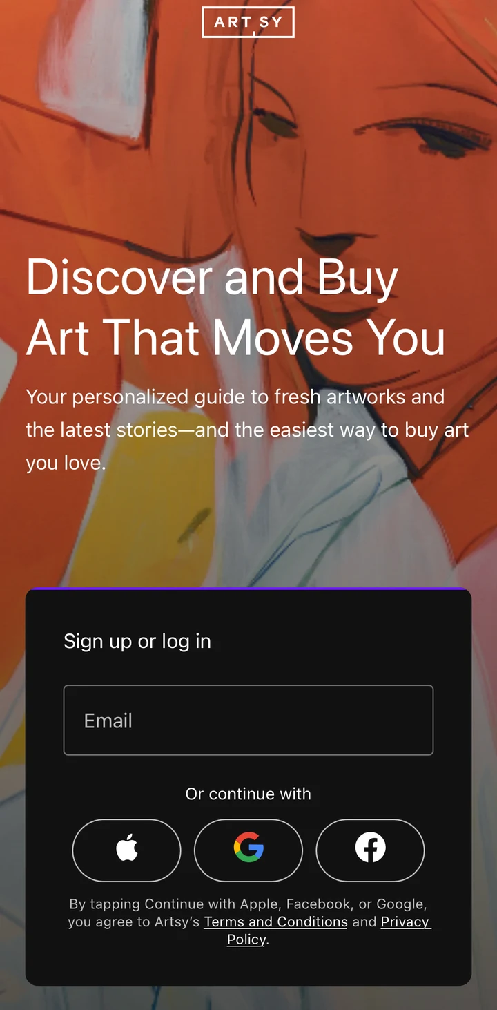 Artsy Onboarding dark in Peach
