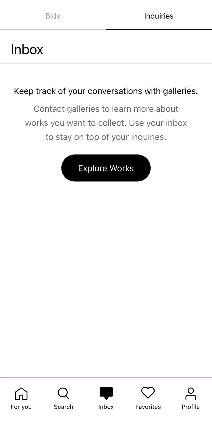 Artsy Inbox on iOS