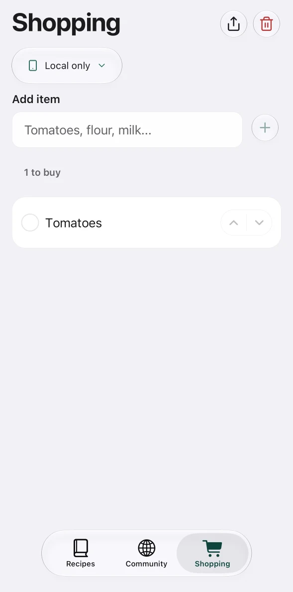 AvoCook Shopping list on iOS