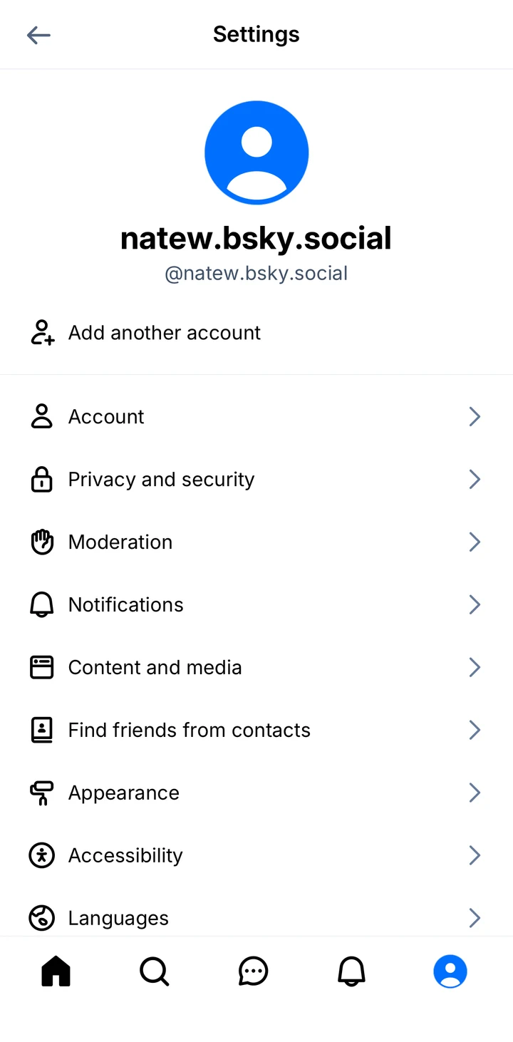 Bluesky Settings on iOS