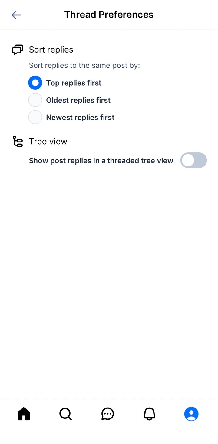 Bluesky Thread preferences in Peach