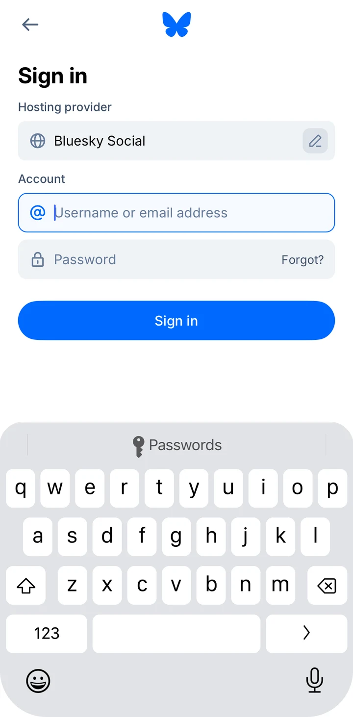 Bluesky Login ready in Peach