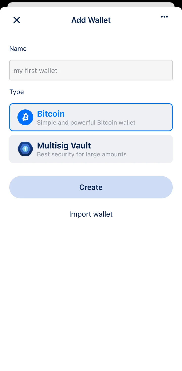 BlueWallet Add wallet on iOS