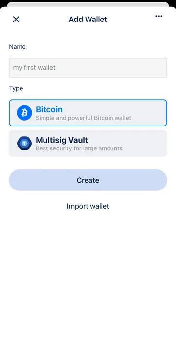 BlueWallet Add wallet