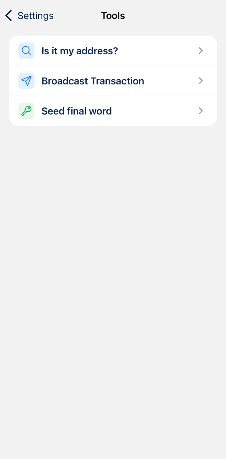 BlueWallet Tools on iOS