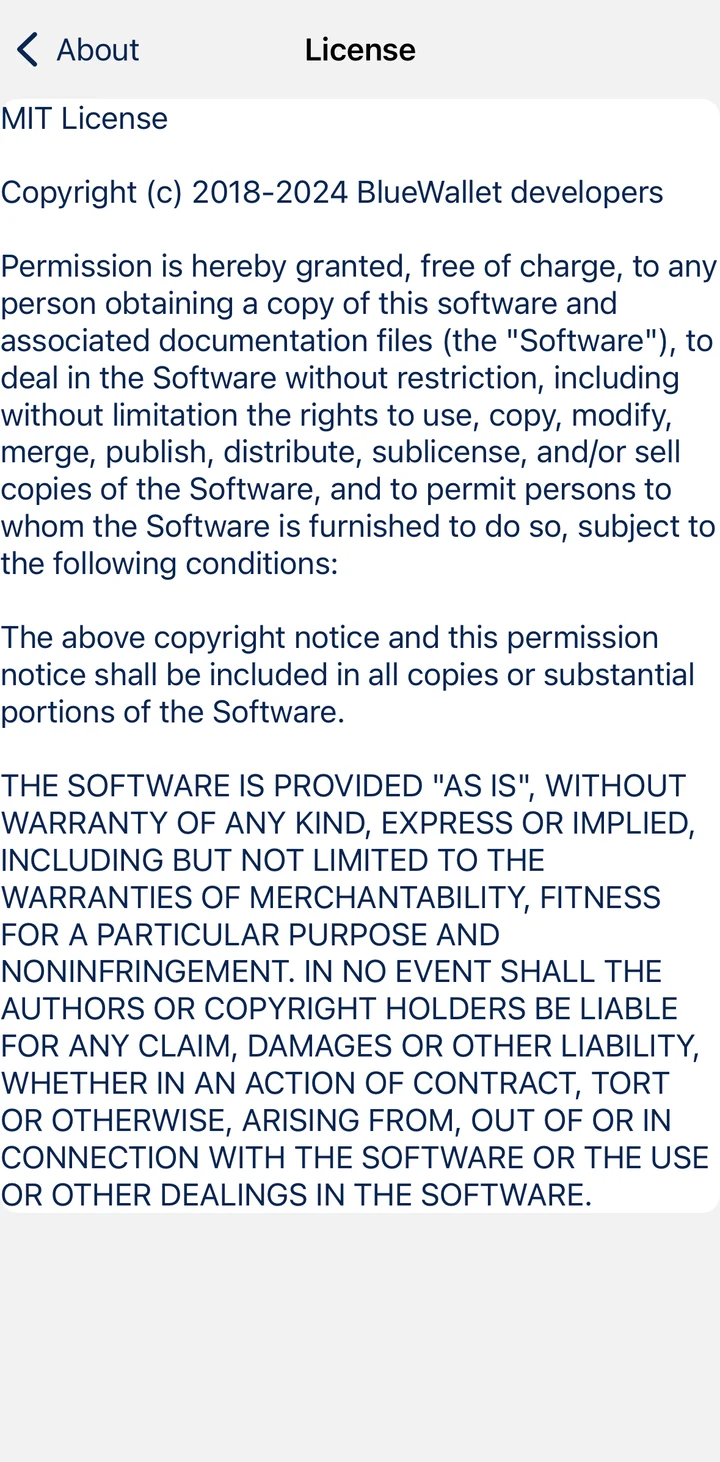 BlueWallet Licensing on iOS