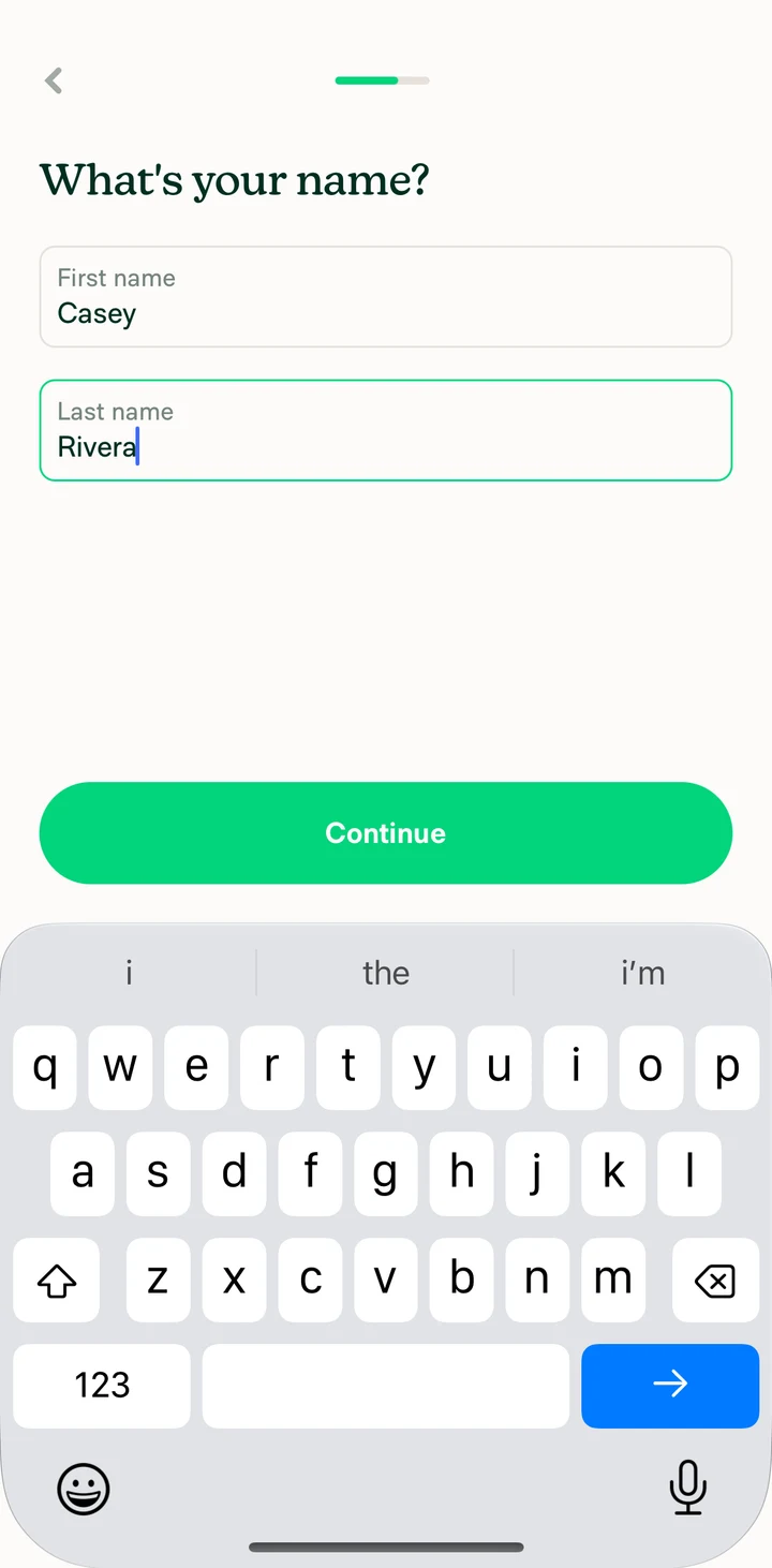 Expensify Onboarding name on iOS