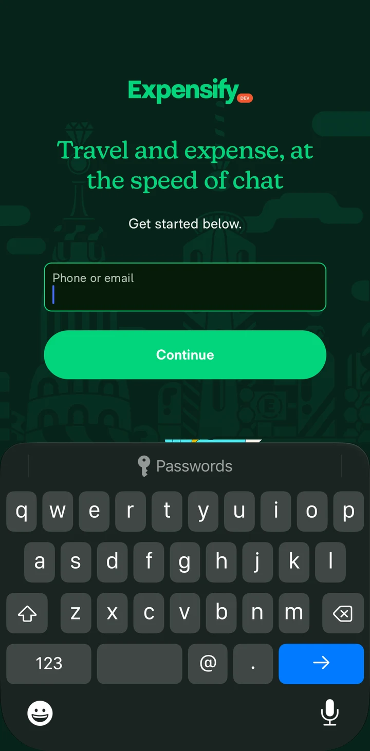 Expensify Sign in focused on iOS