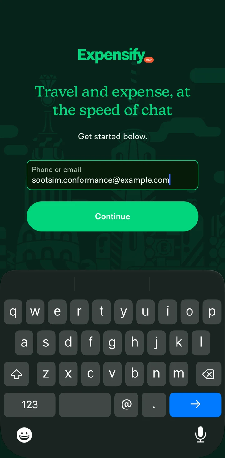 Expensify Sign in populated keyboard on iOS