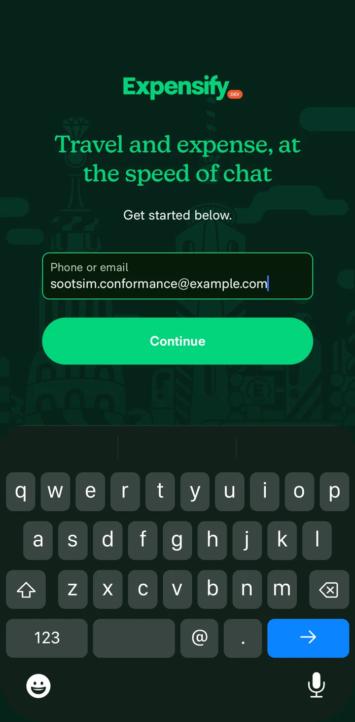 Expensify Sign in populated keyboard in Peach