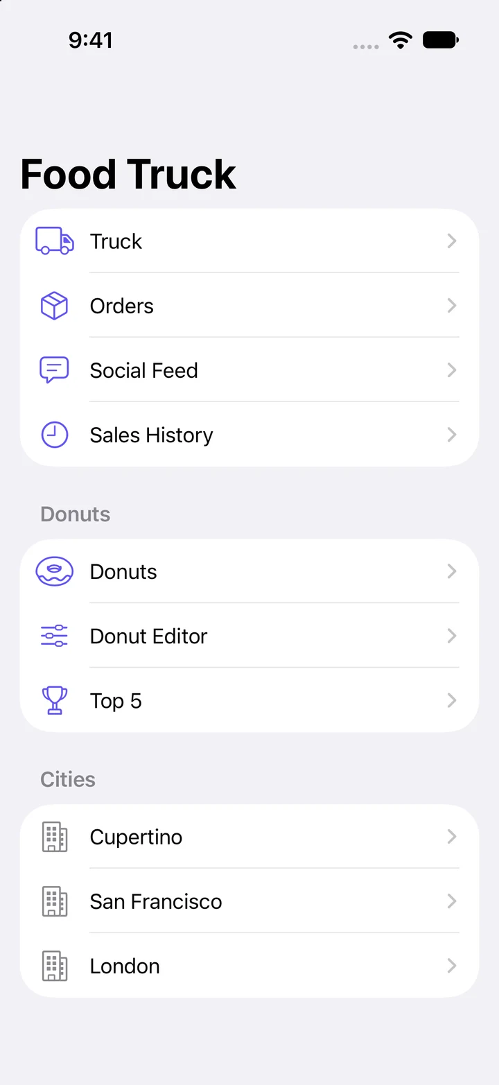 Sidebar list (light) iOS