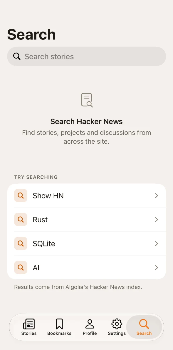 Hacker Reader Search on iOS