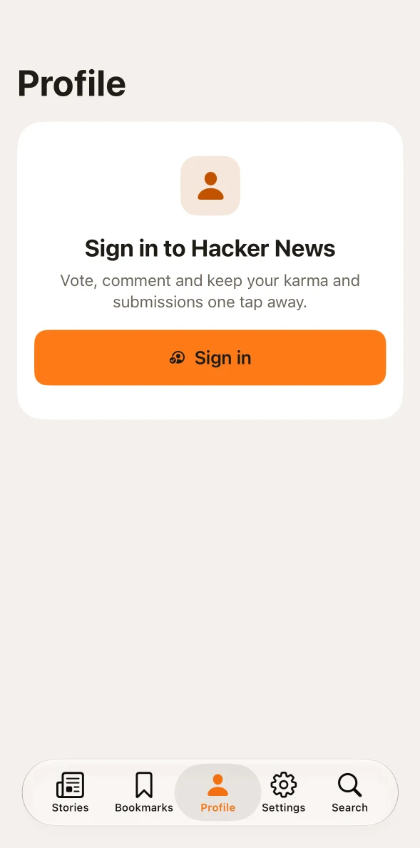 Hacker Reader Profile on iOS