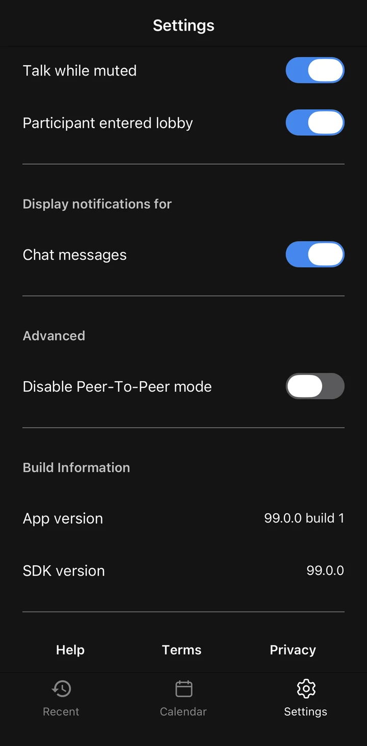Jitsi Meet Settings advanced on iOS