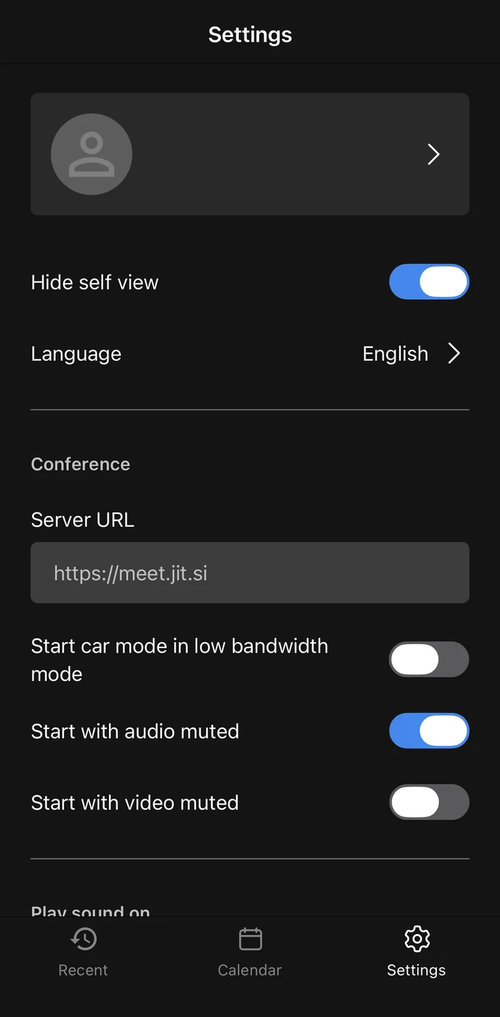 Jitsi Meet Settings toggles on iOS