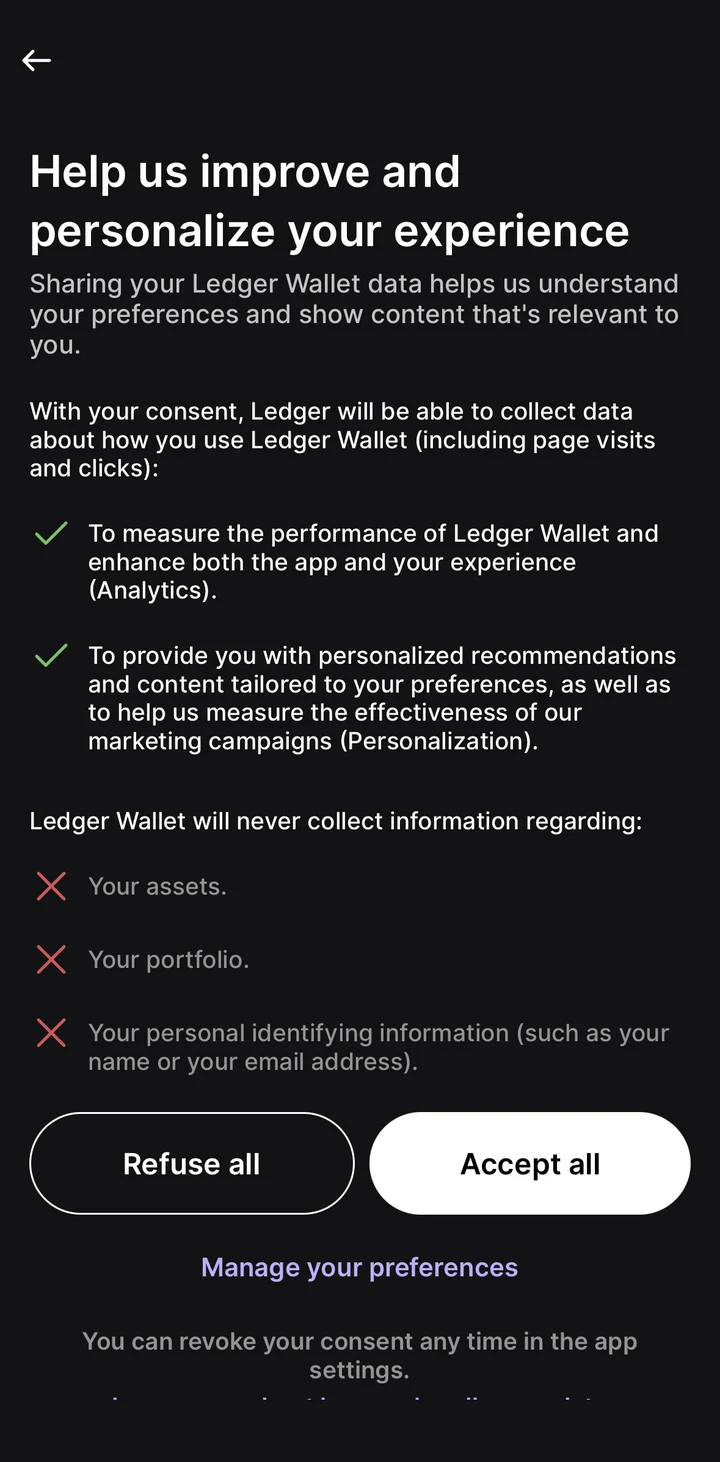Ledger Live Mobile Consent iOS