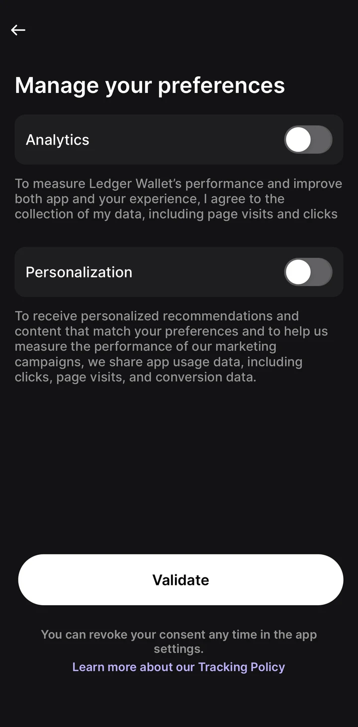 Ledger Live Mobile Preferences on iOS