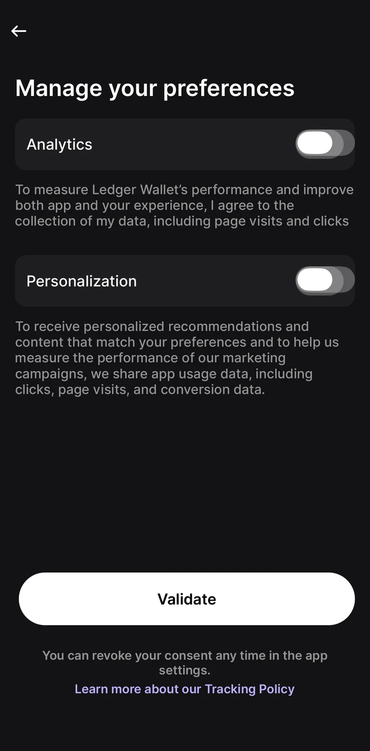 Ledger Live Mobile Preferences in Peach