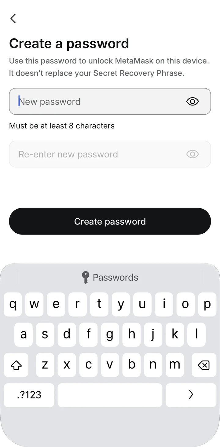 MetaMask Create password on iOS