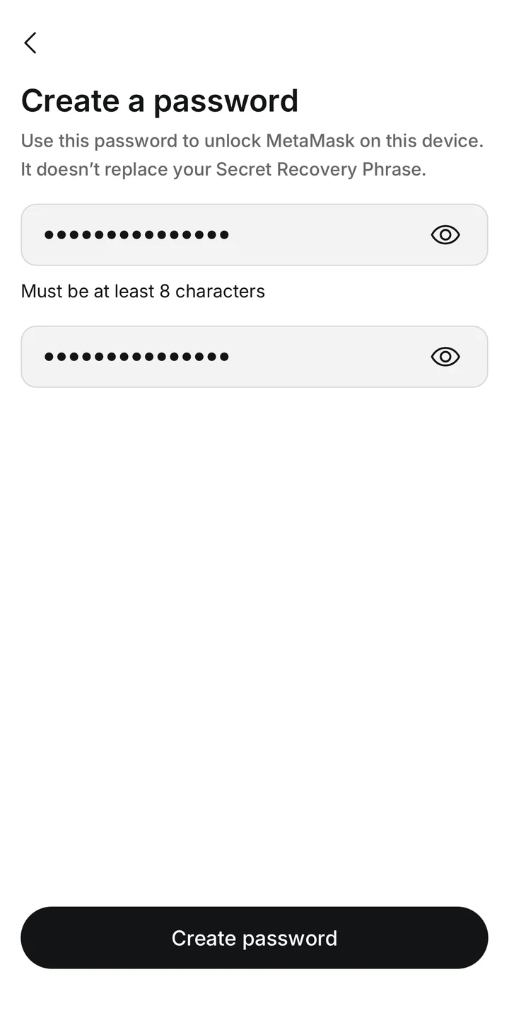 MetaMask Password filled in Peach