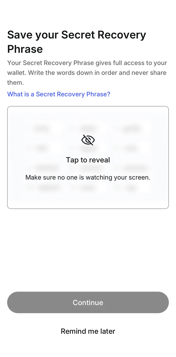MetaMask Save recovery phrase in Peach