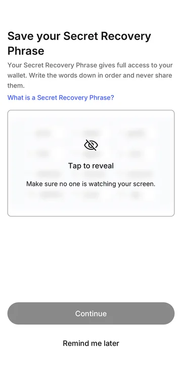 Save recovery phrase