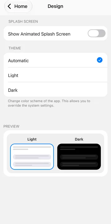 Theme settings