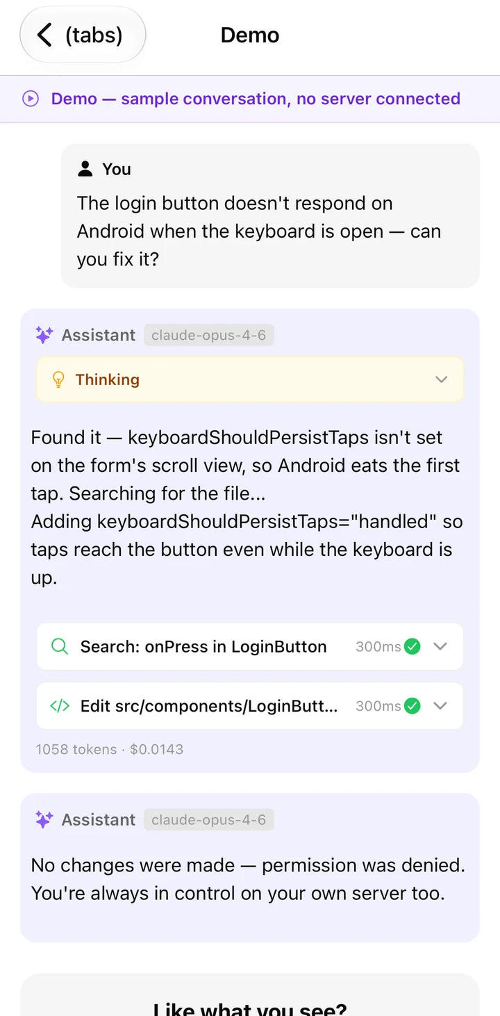 OpenCode Demo replied on iOS