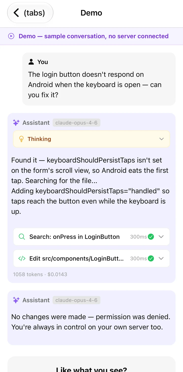 OpenCode Demo replied in Peach
