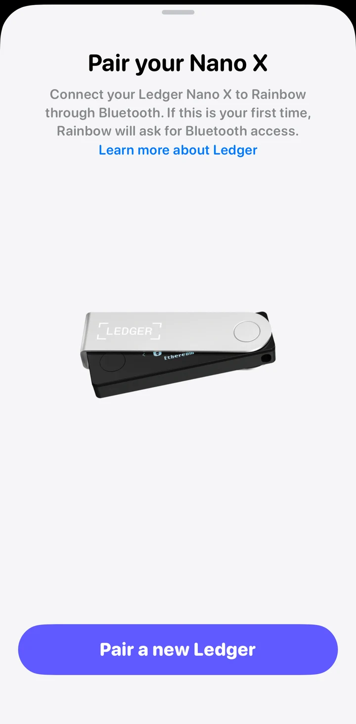 Rainbow Pair hardware wallet on iOS