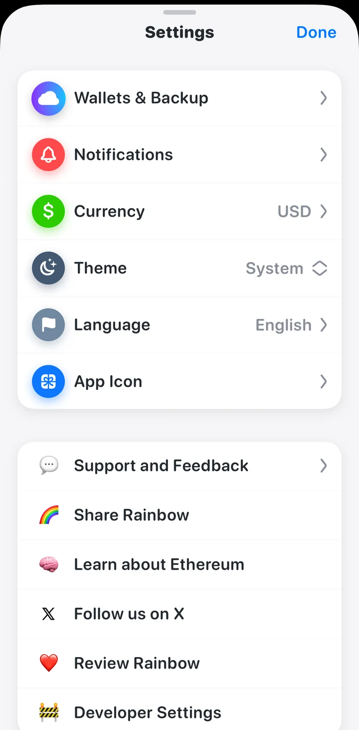 Rainbow Settings on iOS