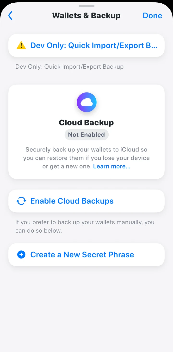 Rainbow Wallets backup on iOS