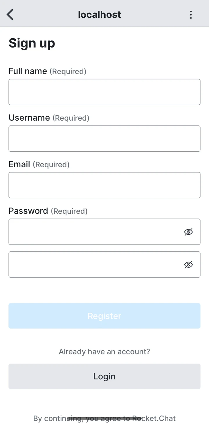 Rocket.Chat Register on iOS