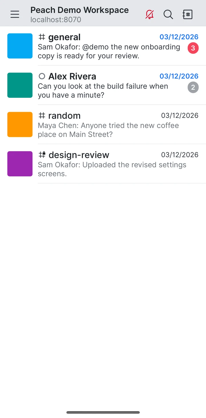Rocket.Chat Rooms list on iOS