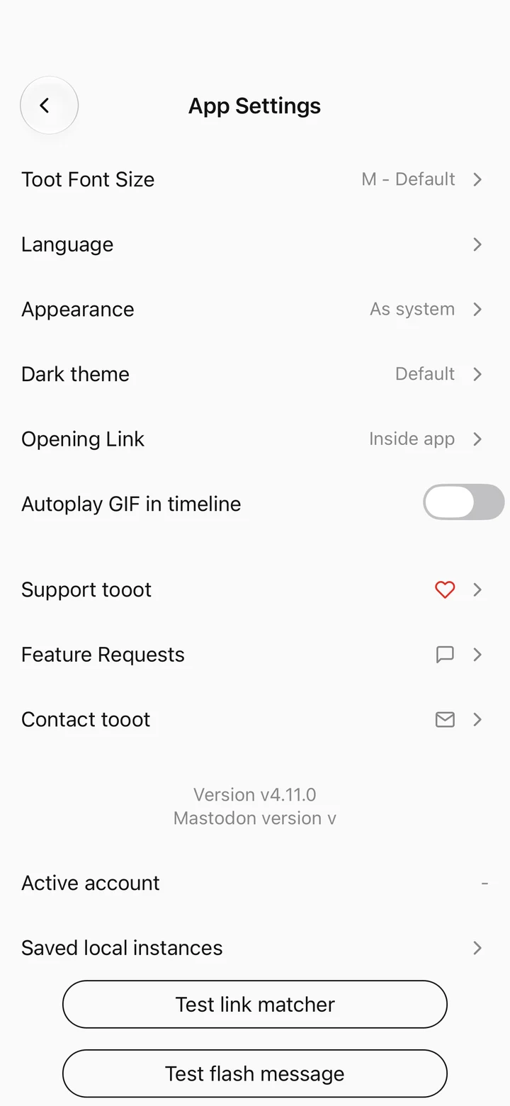 App settings Peach