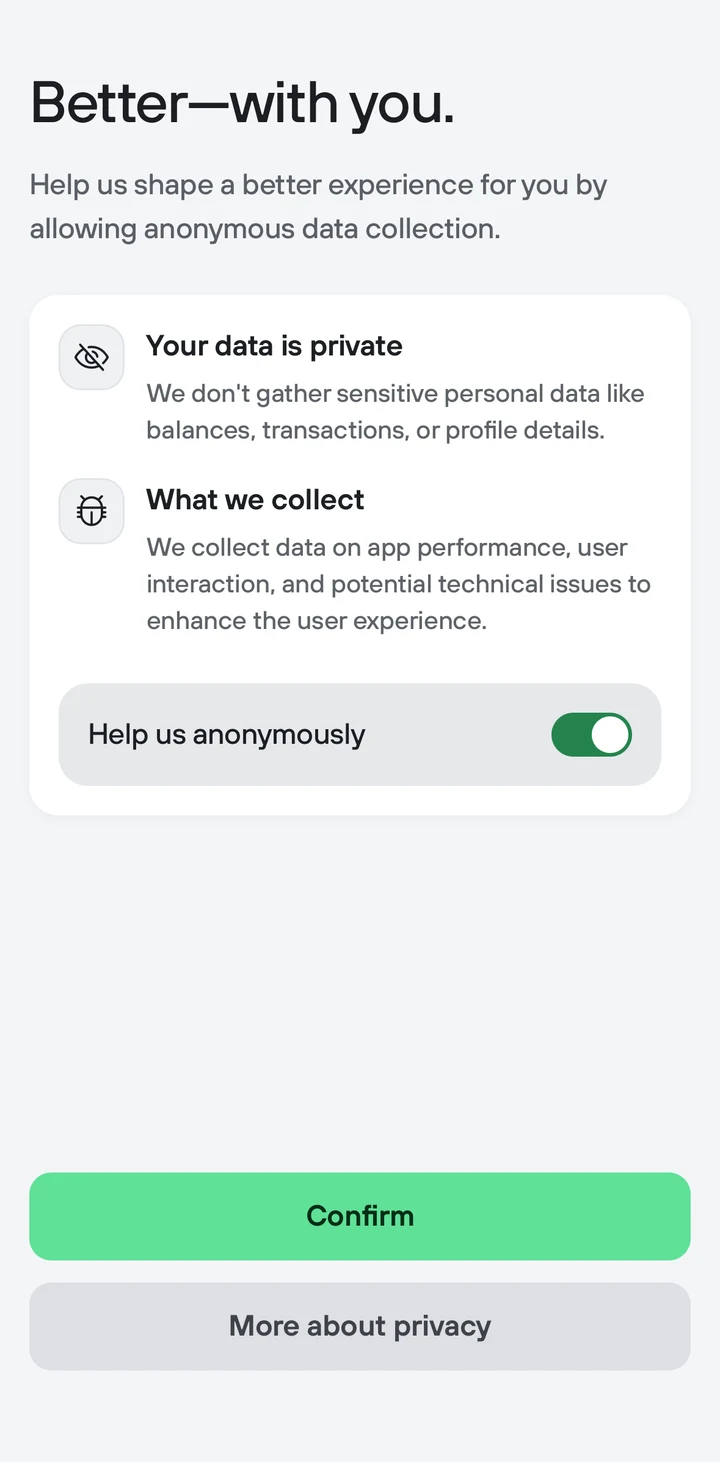 Trezor Suite Lite Analytics consent in Peach