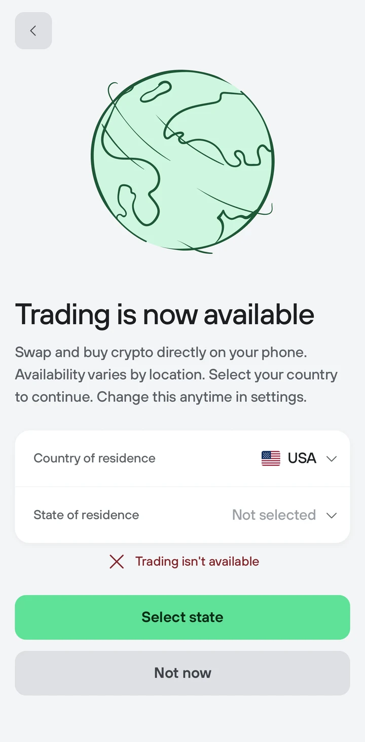 Trezor Suite Lite Trading location on iOS
