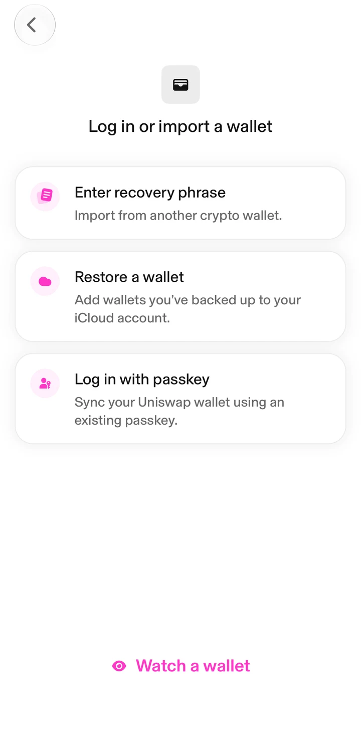 Uniswap Import options on iOS
