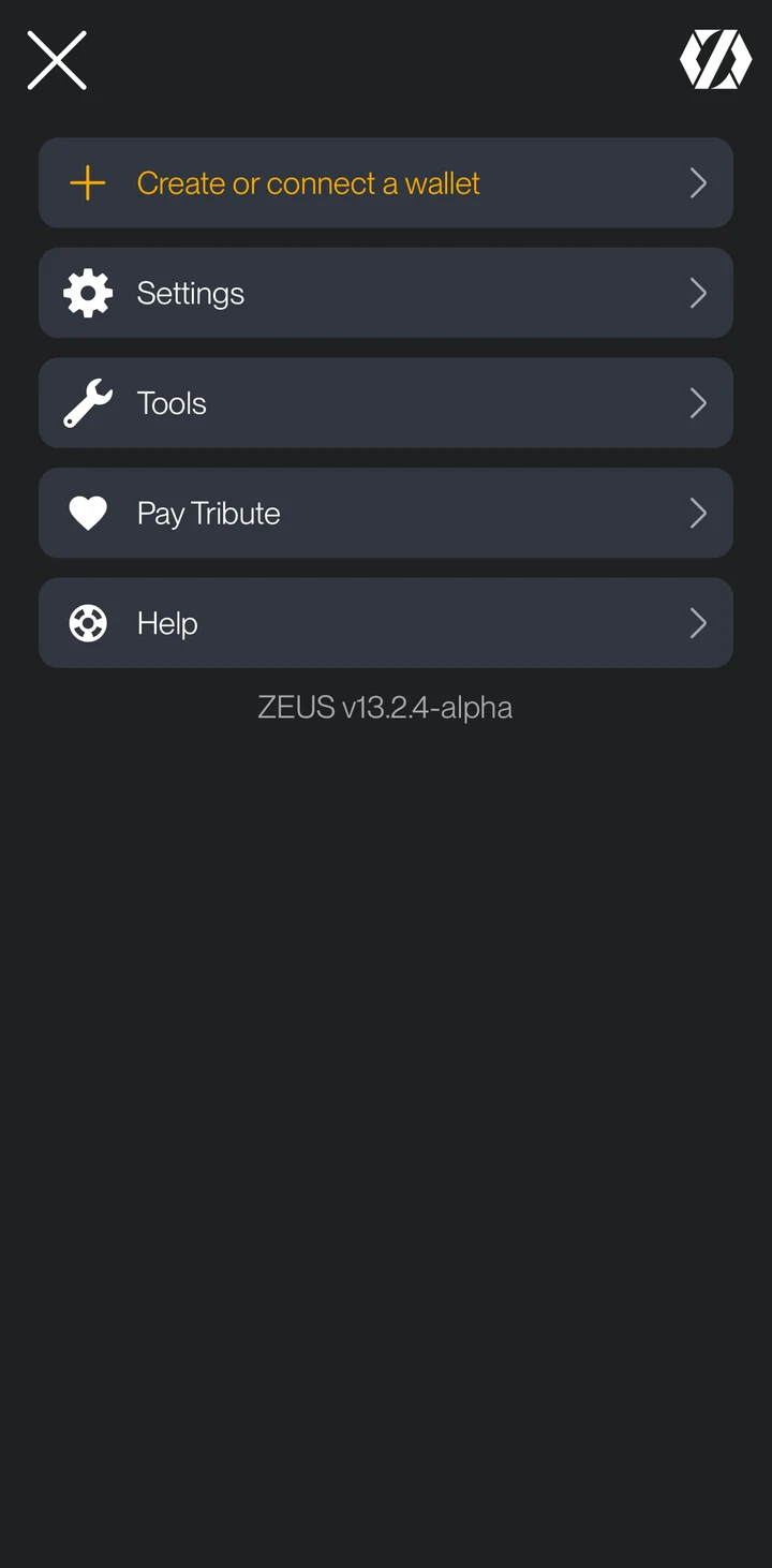 Zeus Menu on iOS