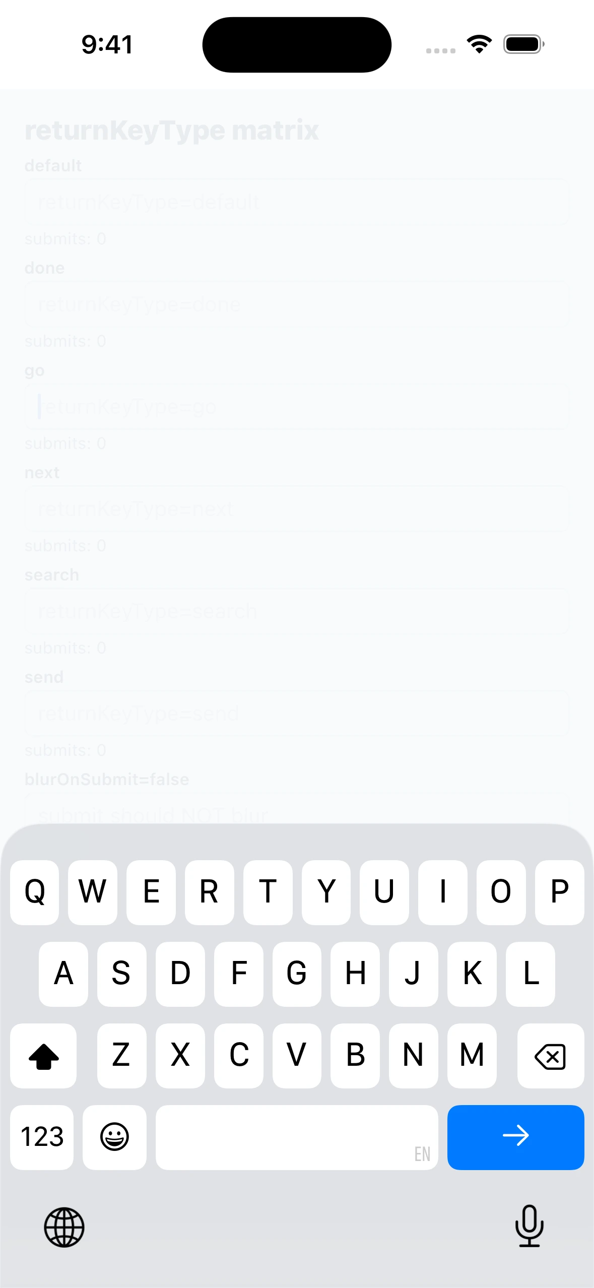 TextInputReturnKeyCase iOS